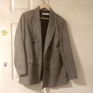 Zara Grey Glen Check Plaid Blazer Size XL